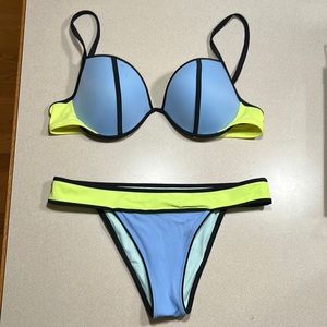 Victoria’s Secret neon lemon, periwinkle and black bikini, cheeky bottom L